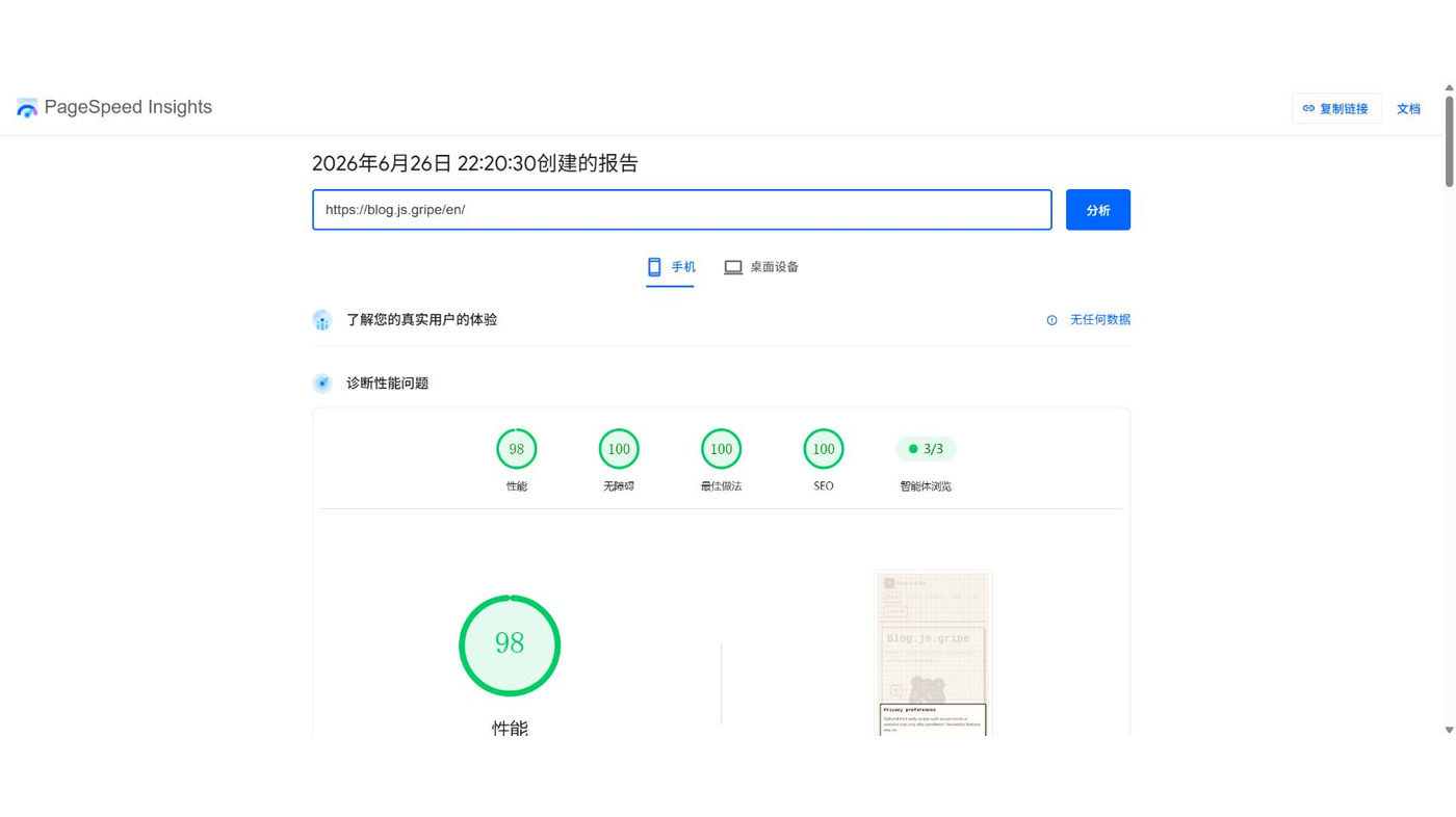 PageSpeed 行動端報告截圖